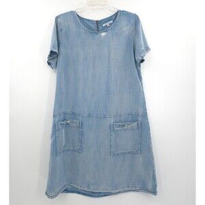 John Mark distressed denim A-line shift dress Size M blue short sleeve Lyocell